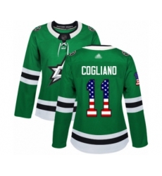 Women's Dallas Stars #11 Andrew Cogliano Authentic Green USA Flag Fashion Hockey Jersey