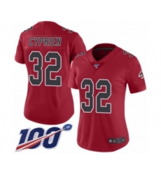 Women's Atlanta Falcons #32 Johnathan Cyprien Limited Red Rush Vapor Untouchable 100th Season Football Jersey