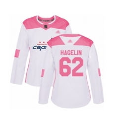 Women's Washington Capitals #62 Carl Hagelin Authentic White Pink Fashion Hockey Jersey