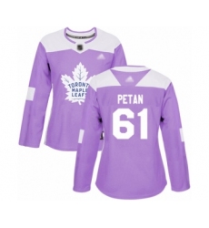 Women's Toronto Maple Leafs #61 Nic Petan Authentic Purple Fights Cancer Practice Hockey Jersey