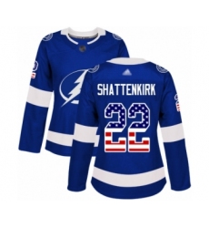Women's Tampa Bay Lightning #22 Kevin Shattenkirk Authentic Blue USA Flag Fashion Hockey Jersey