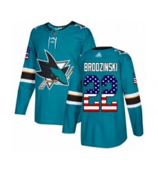 Men's San Jose Sharks #22 Jonny Brodzinski Authentic Teal Green USA Flag Fashion Hockey Jersey