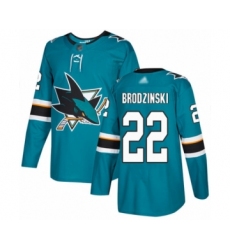 Youth San Jose Sharks #22 Jonny Brodzinski Premier Teal Green Home Hockey Jersey