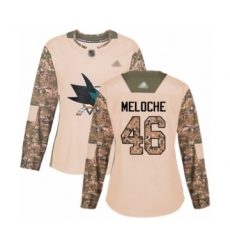 Women's San Jose Sharks #46 Nicolas Meloche Authentic Camo Veterans Day Practice Hockey Jersey