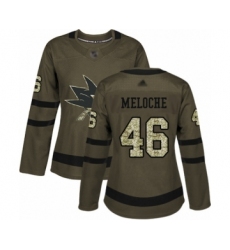 Women's San Jose Sharks #46 Nicolas Meloche Authentic Green Salute to Service Hockey Jersey