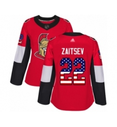 Women's Ottawa Senators #22 Nikita Zaitsev Authentic Red USA Flag Fashion Hockey Jersey