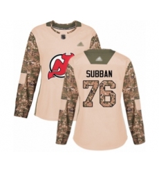 Women's New Jersey Devils #76 P. K. Subban Authentic Camo Veterans Day Practice Hockey Jersey