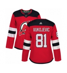 Women's New Jersey Devils #81 Michael Vukojevic Authentic Red Home Hockey Jersey