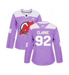 Women's New Jersey Devils #92 Graeme Clarke Authentic Purple Fights Cancer Practice Hockey Jersey