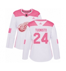 Women's Detroit Red Wings #24 Antti Tuomisto Authentic White Pink Fashion Hockey Jersey