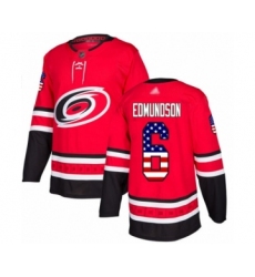 Men's Carolina Hurricanes #6 Joel Edmundson Authentic Red USA Flag Fashion Hockey Jersey