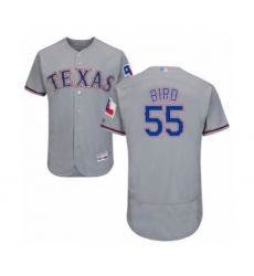 Men's Texas Rangers #55 Kyle Bird Grey Road Flex Base Authentic Collection Baseball Player Jersey