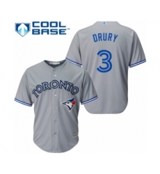 Youth Toronto Blue Jays #3 Brandon Drury Authentic Grey Road Baseball Player Jersey