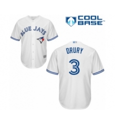 Youth Toronto Blue Jays #3 Brandon Drury Authentic White Home Baseball Player Jersey