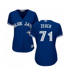 Women's Toronto Blue Jays #71 T.J. Zeuch Authentic Blue Alternate Baseball Player Jersey