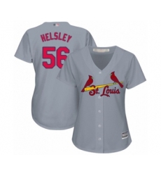 Women's St. Louis Cardinals #56 Ryan Helsley Authentic Grey Road Cool Base Baseball Player Jersey