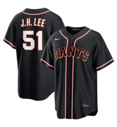 Men's San Francisco Giants #51 Jung Hoo Lee Black Out Stitched Baseball Jersey