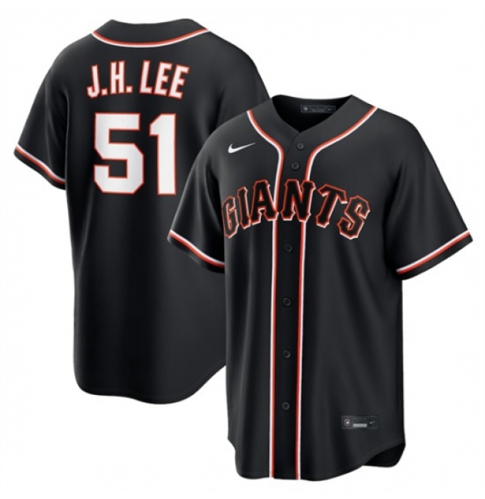 Men's San Francisco Giants #51 Jung Hoo Lee Black Out Stitched Baseball Jersey