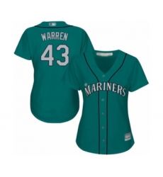 Women's Seattle Mariners #43 Art Warren Authentic Teal Green Alternate Cool Base Baseball Player Jersey