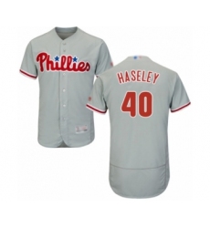 Men's Philadelphia Phillies #40 Adam Haseley Grey Road Flex Base Authentic Collection Baseball Player Jersey