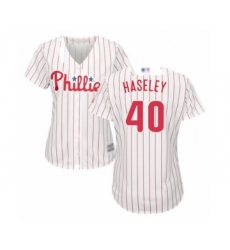 Women's Philadelphia Phillies #40 Adam Haseley Authentic White Red Strip Home Cool Base Baseball Player Jersey