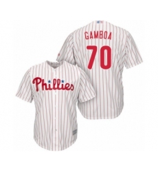 Youth Philadelphia Phillies #70 Arquimedes Gamboa Authentic White Red Strip Home Cool Base Baseball Player Jersey