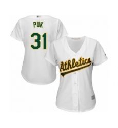 Women's Oakland Athletics #31 A.J. Puk Authentic White Home Cool Base Baseball Player Jersey