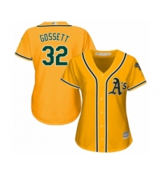 Women's Oakland Athletics #32 Daniel Gossett Authentic Gold Alternate 2 Cool Base Baseball Player Jersey