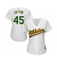 Women's Oakland Athletics #45 Jharel Cotton Authentic White Home Cool Base Baseball Player Jersey