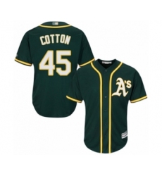 Youth Oakland Athletics #45 Jharel Cotton Authentic Green Alternate 1 Cool Base Baseball Player Jersey