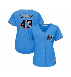 Women's Miami Marlins #43 Jeff Brigham Authentic Blue Alternate 1 Cool Base Baseball Player Jersey