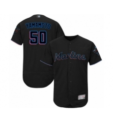 Men's Miami Marlins #50 Jordan Yamamoto Black Alternate Flex Base Authentic Collection Baseball Player Jersey