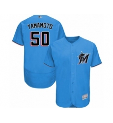 Men's Miami Marlins #50 Jordan Yamamoto Blue Alternate Flex Base Authentic Collection Baseball Player Jersey