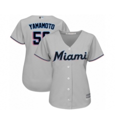Women's Miami Marlins #50 Jordan Yamamoto Authentic Grey Road Cool Base Baseball Player Jersey