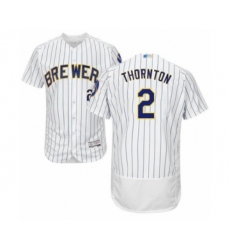 Men's Milwaukee Brewers #2 Trent Grisham White Home Flex Base Authentic Collection Baseball Player Jersey