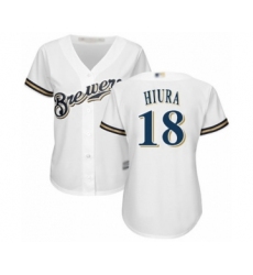 Women's Milwaukee Brewers #18 Keston Hiura Authentic White Home Cool Base Baseball Player Jersey