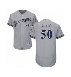 Men's Milwaukee Brewers #50 Ray Black Grey Road Flex Base Authentic Collection Baseball Player Jersey