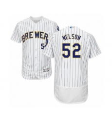 Men's Milwaukee Brewers #52 Jimmy Nelson White Home Flex Base Authentic Collection Baseball Player Jersey