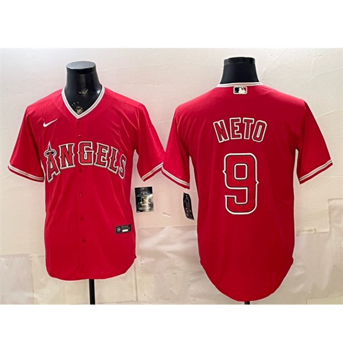 Men's Los Angeles Angels #9 Zach Neto Red Stitched Baseball Jersey