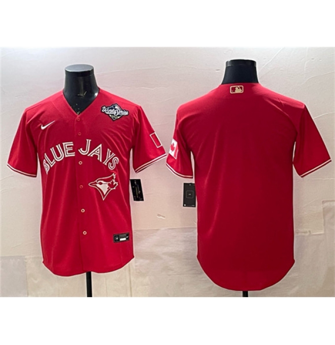 Men's Toronto Blue Jays Blank Red 2025 World Series Home Cool Base Stitched Baseball Jersey