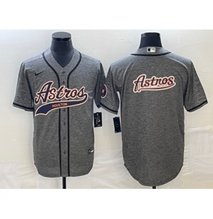Men's Houston Astros Blank Grey Gridiron With Patch Cool Base Stitched Baseball Jersey