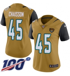 Women's Jacksonville Jaguars #45 K'Lavon Chaisson Gold Stitched NFL Limited Rush 100th Season Jersey