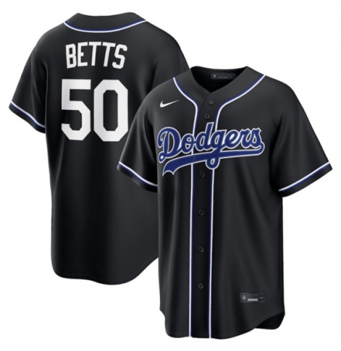 Men's Los Angeles Dodgers #50 Mookie Betts 2026 Fashion Replica Black Out Stitched Baseball Jersey