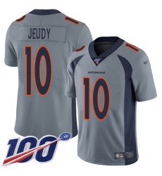 Men's Denver Broncos #10 Jerry Jeudy Gray Stitched Limited Inverted Legend 100th Season Jersey
