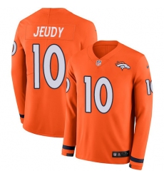 Men's Denver Broncos #10 Jerry Jeudy Orange Team Color Stitched Limited Therma Long Sleeve Jersey