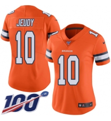 Women's Denver Broncos #10 Jerry Jeudy Orange Stitched Limited Rush 100th Season Jersey
