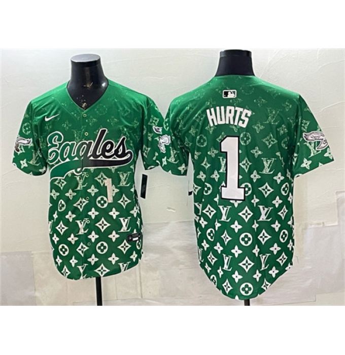 Men's Philadelphia Eagles #1 Jalen Hurts Green With Limited Stitched Baseball Jersey