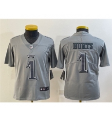 Youth Philadelphia Eagles #1 Jalen Hurts Gray Atmosphere Fashion Stitched Football Jersey
