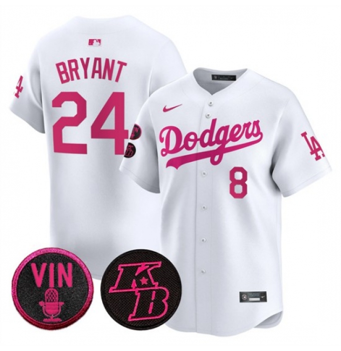 Men's Los Angeles Dodgers Front #8 Back #24 Kobe Bryant White 2026 Mother’s Day Vapor Premier Limited Stitched Baseball Jersey