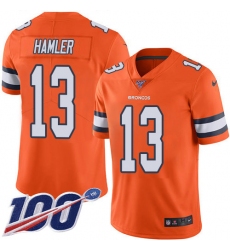 Youth Denver Broncos #13 KJ Hamler Orange Stitched Limited Rush 100th Season Jersey
